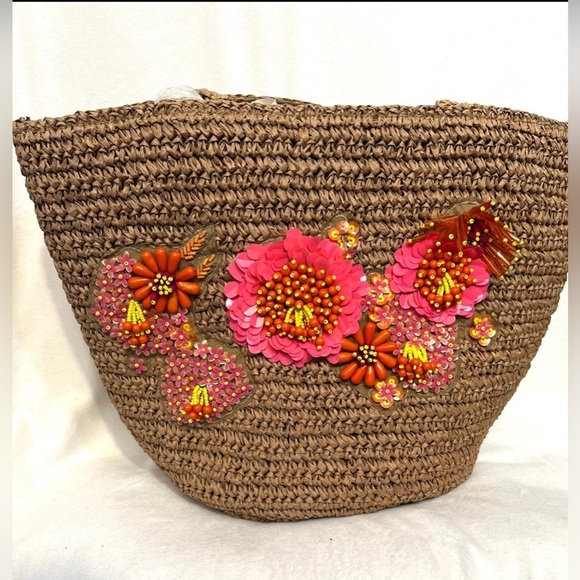 💛🩷 Viral Made In India-Handcrafted
floral beaded woven Tote bag 💛🩷NWT - Picture 9 of 11